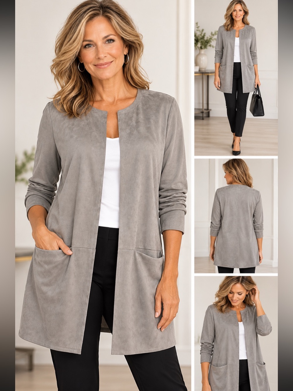 Chico’s Gray Faux Suede Long Jacket – Size 2